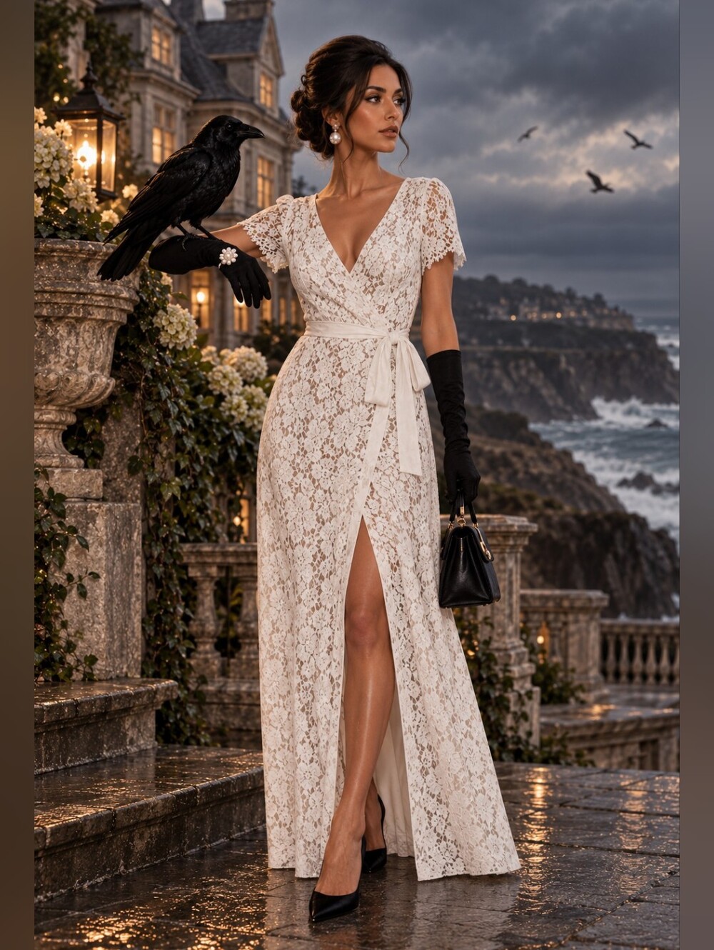 Vici Collection Lace Overlay Short Sleeve Wrap Maxi Dress